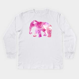 Pink Elephant Watercolor Painting Kids Long Sleeve T-Shirt